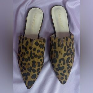 Allegra K Leopard Print Pointed Toe Slide Mules sz 10